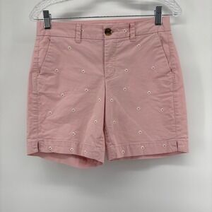 Old Navy Everyday Short Mid-Rise Pink Daisy Embroidered Floral Shorts Size 0